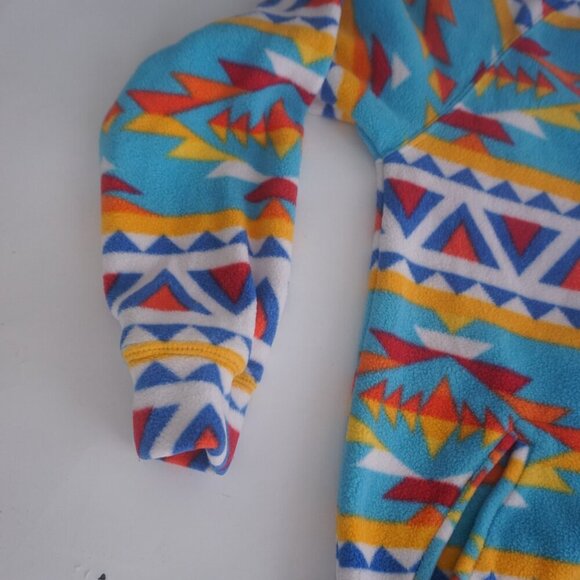 Massive Outdoor Blue Red Aztec Hiking Fleece Zip Up Quarter Zip Hooded Sweater S - Picture 7 of 10